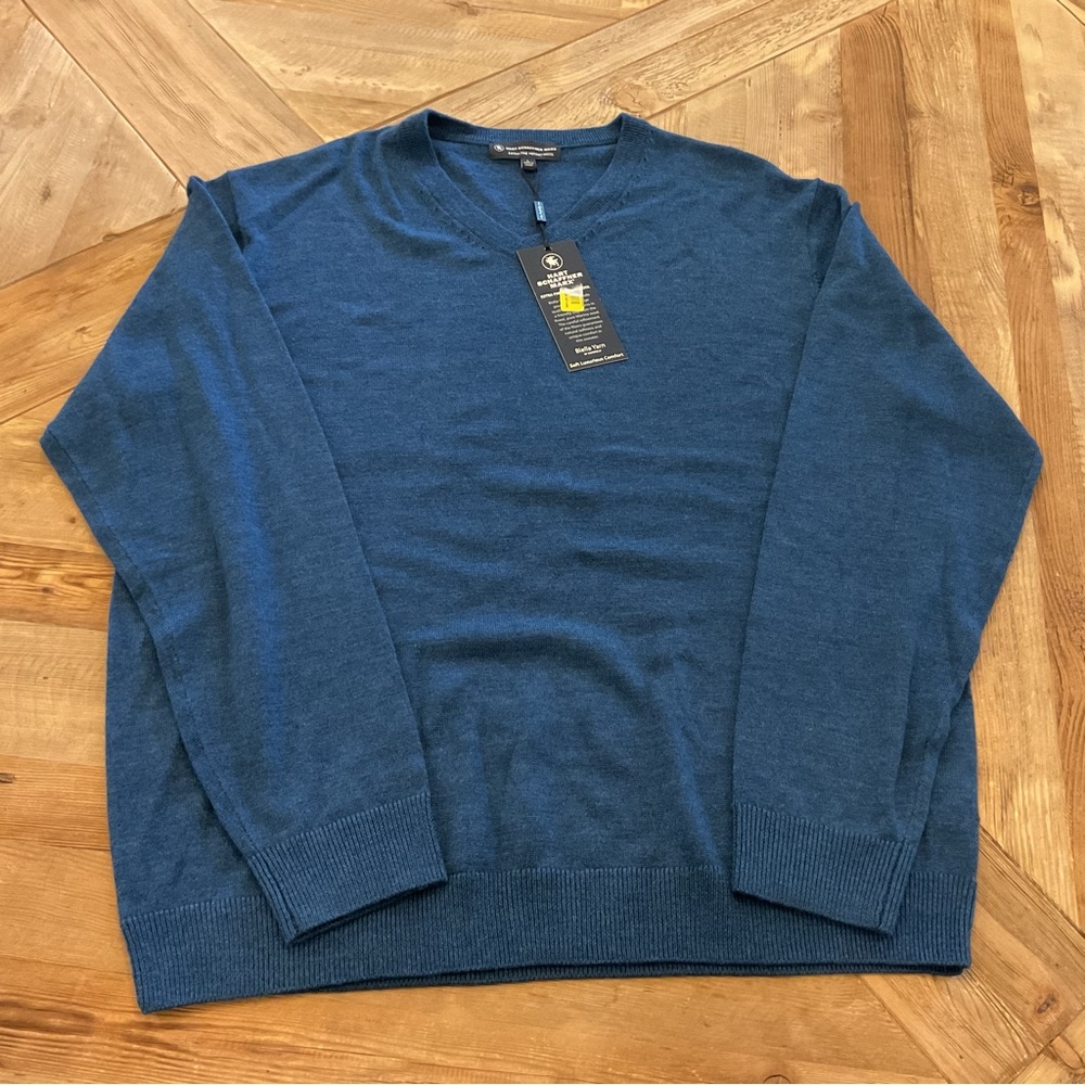 Hart Schaffner Marx Extra Fine Merino Wool Sweater Biella Yarn Blue Size L NWT